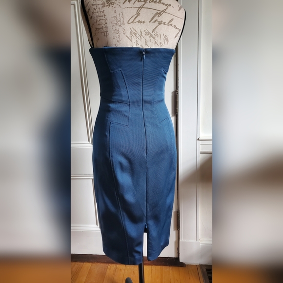 Zac Pozen teal body-hugging dress with structure, front bow, back zips sz XS - Picture 3 of 14